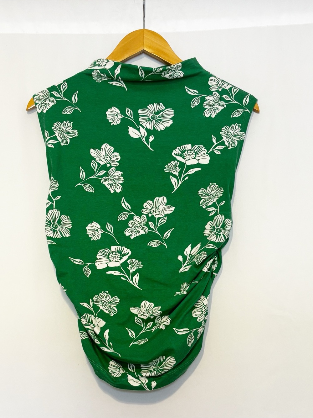 Anthropologie Maeve Mock Neck Cap Sleeve Green and White Floral Knit Top Small